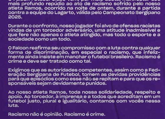 Falcon repudia ato de racismo contra jogador Ramos em partida do Campeonato Sergipano – Futebol Sergipano