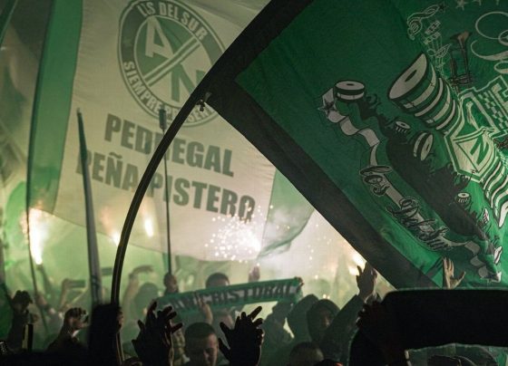 Torcida do Atlético Nacional faz ‘bandeiraço’ antes de ‘final’ com São Paulo