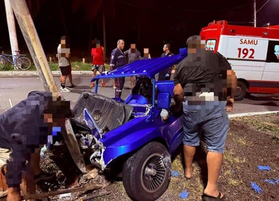 Buggy descontrolado colide com poste e deixa dois feridos no Mosqueiro