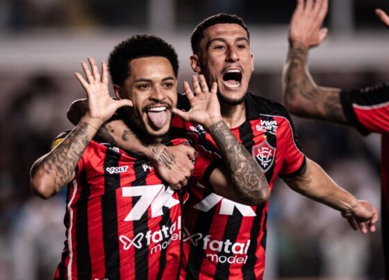 Com provocação a Neymar, Vitória bate o Santos na Vila Belmiro e embola luta contra o rebaixamento no Brasileirão
