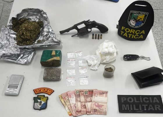 PM prende suspeito e apreende arma e quase um 1kg de drogas em Nossa Senhora do Socorro – P.M.S.E.