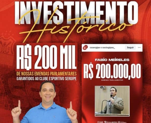 Vereador Fábio Meireles destina emenda de R$ 200 mil ao Club Sportivo Sergipe