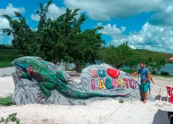 Artista volta a pintar pedra na barragem e homenageia os 146 anos de Lagarto