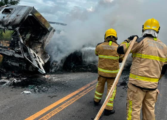 Caminhão carregado com pneus pega fogo em Riachão do Dantas