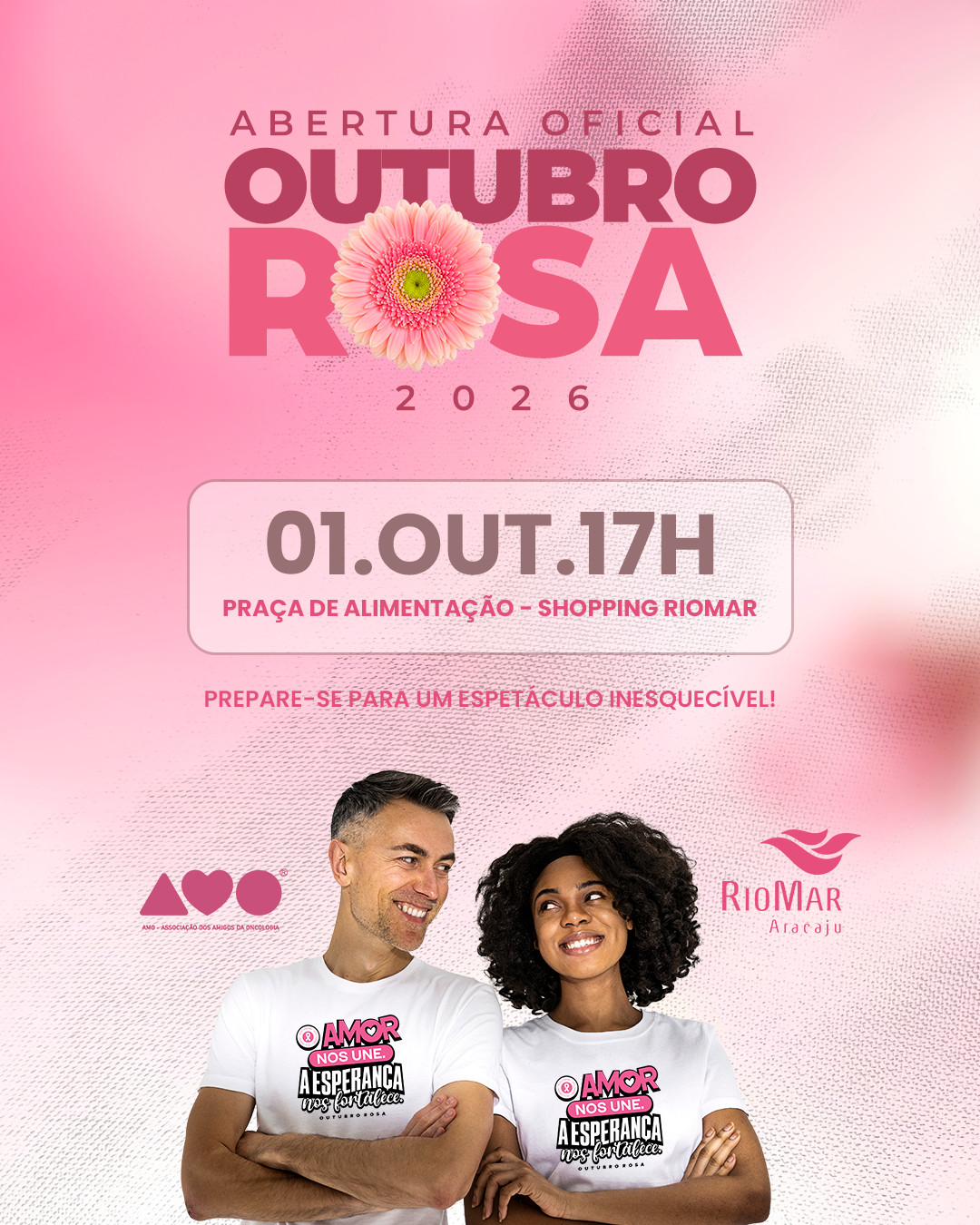 AMO realiza abertura oficial do Outubro Rosa 2026 com pocket show especial no Shopping Riomar
