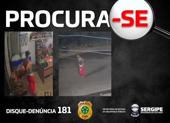 Polícia Civil divulga imagens de investigado por tentativa de roubo em Aracaju e pede auxílio da população para localizá-lo